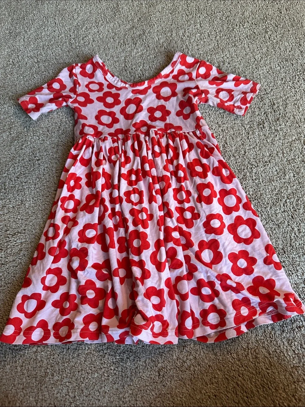 Girls Pink Dress with Red Floral Pattern - Casual Play Dress